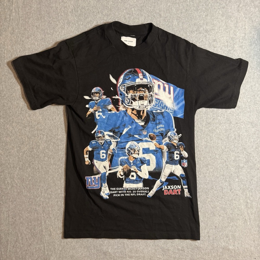 Mens New York Giants T Shirt Black Medium Jaxson Dart Game Changer NFL Football